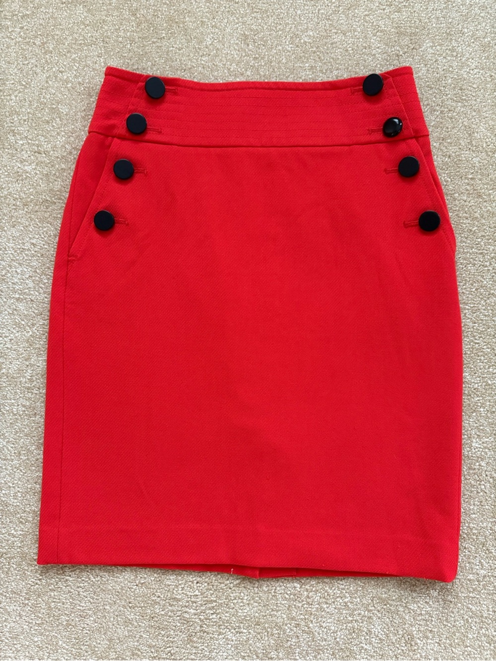 LOFT Button-Accent Pencil Skirt Bright Orange Red Size 2